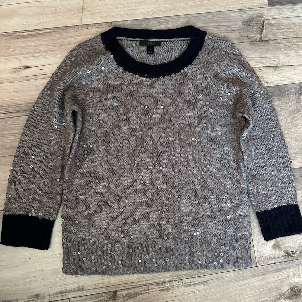 J. Crew Scattered Sequin Sweater Gray/Navy Mohair blend Size XS